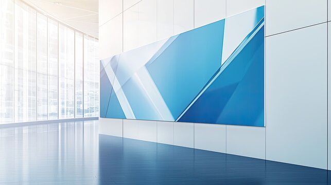 A sleek corporate event banner with a minimalistic design, using shades of blue and white. The text is clear and highlights the event s date and location.