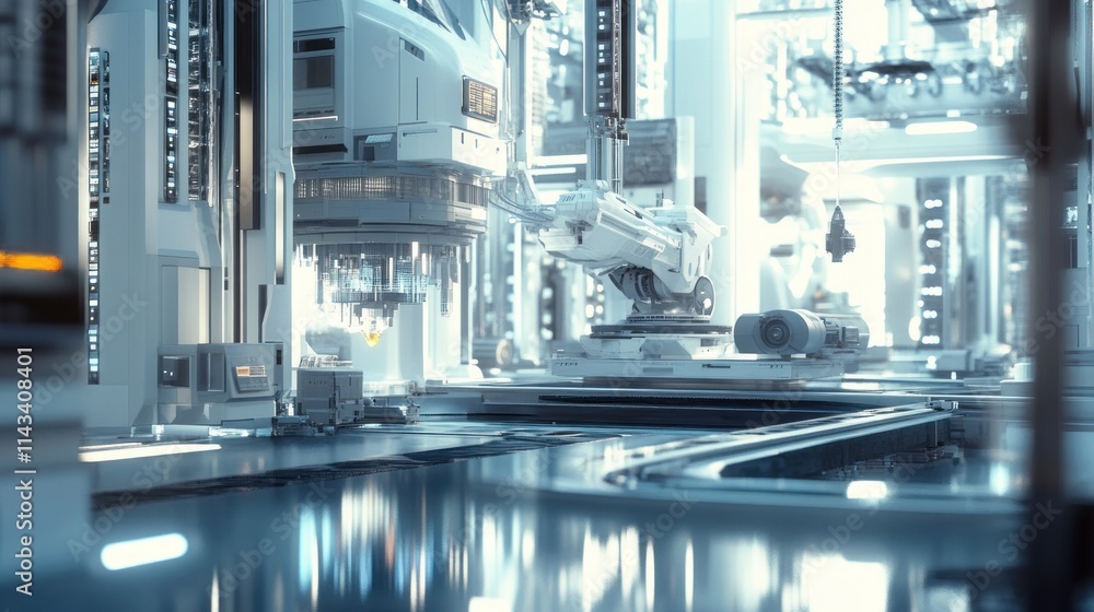 Wall mural a futuristic manufacturing operation in an industry 4.0 smart factory with ai integration, big data 