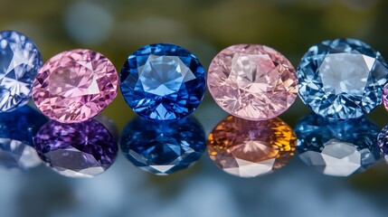 A stunning array of colorful gemstones reflecting beautifully, showcasing various hues and cuts in a mesmerizing display.