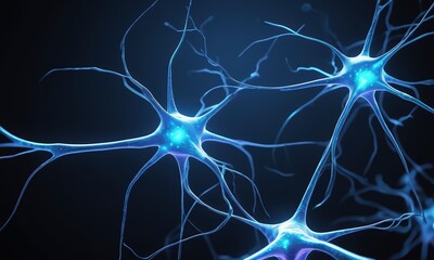 Neural Network Connection: Microscopic view of vibrant blue neurons, intricately connected, illuminating the complexity of the human nervous system.  A mesmerizing image for science, medicine.