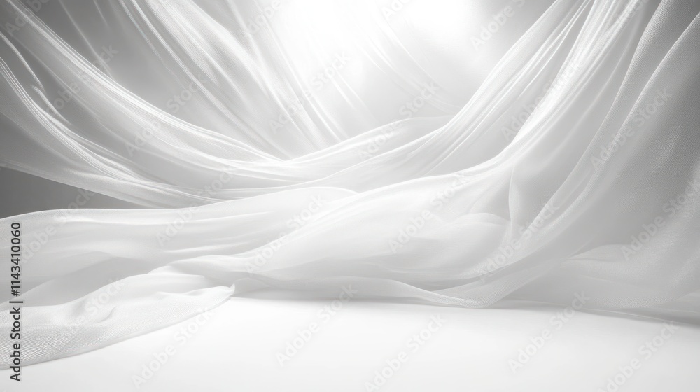 Poster ethereal translucent fabric background with diffused light in serene minimalist style