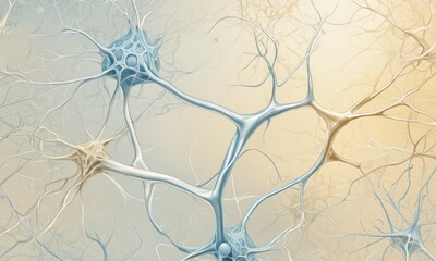 Neural Network Connection: Abstract illustration of interconnected neurons, showcasing complex neural pathways and communication.  A microscopic view of brain cell activity.