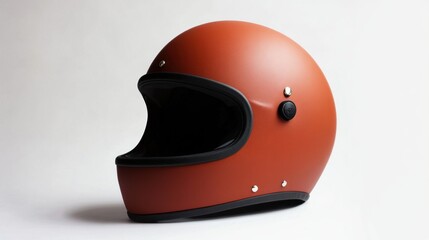 A high-resolution image of a motorcycle helmet with a matte finish, showcasing its streamlined design and safety features, set against a clean white background.