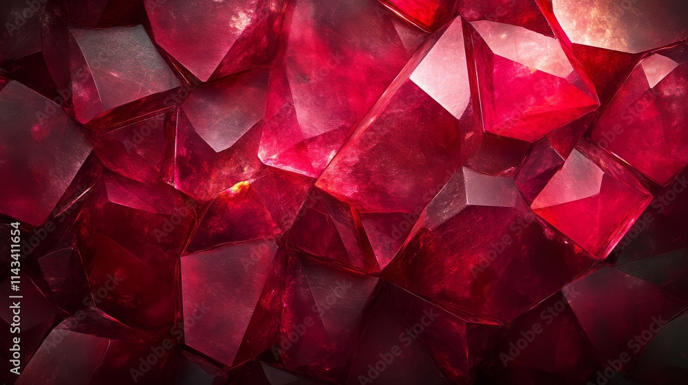 Poster a close-up view of shimmering red gemstones, showcasing their intricate facets and rich color depth,