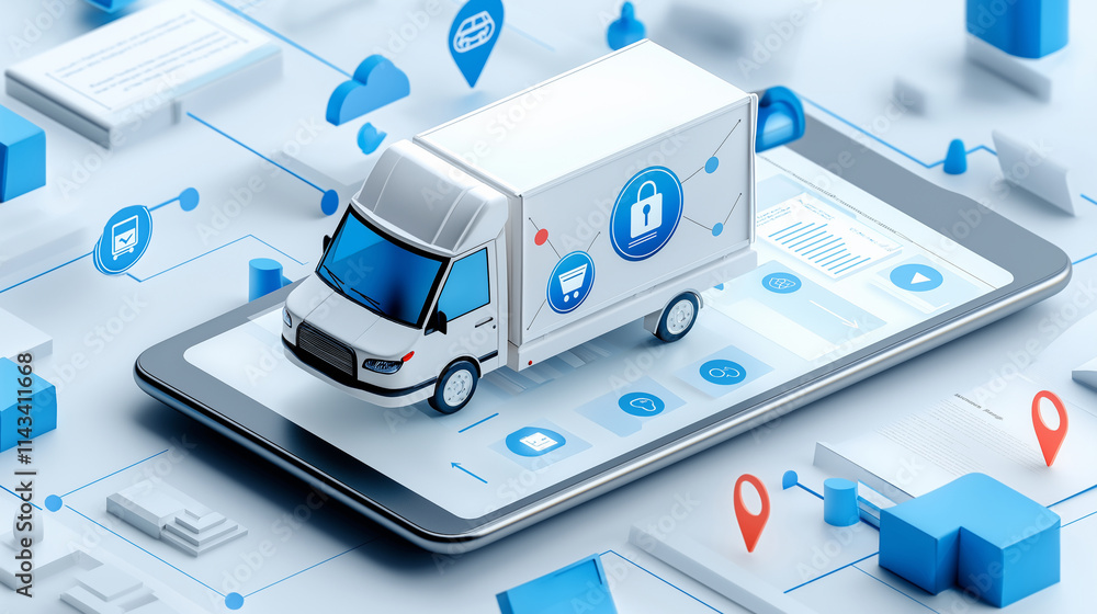 Poster an order tracking interface showing delivery progress, isolated on white background