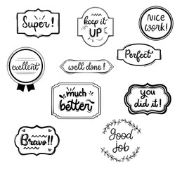 set of hand drawn achievement badge