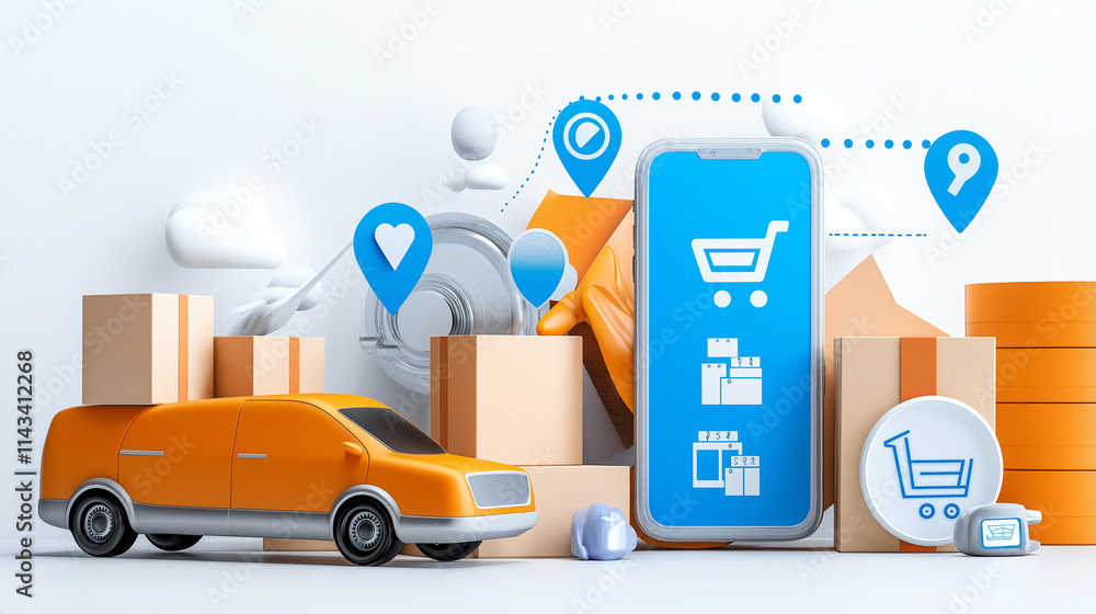 Poster an order tracking interface showing delivery progress, isolated on white background