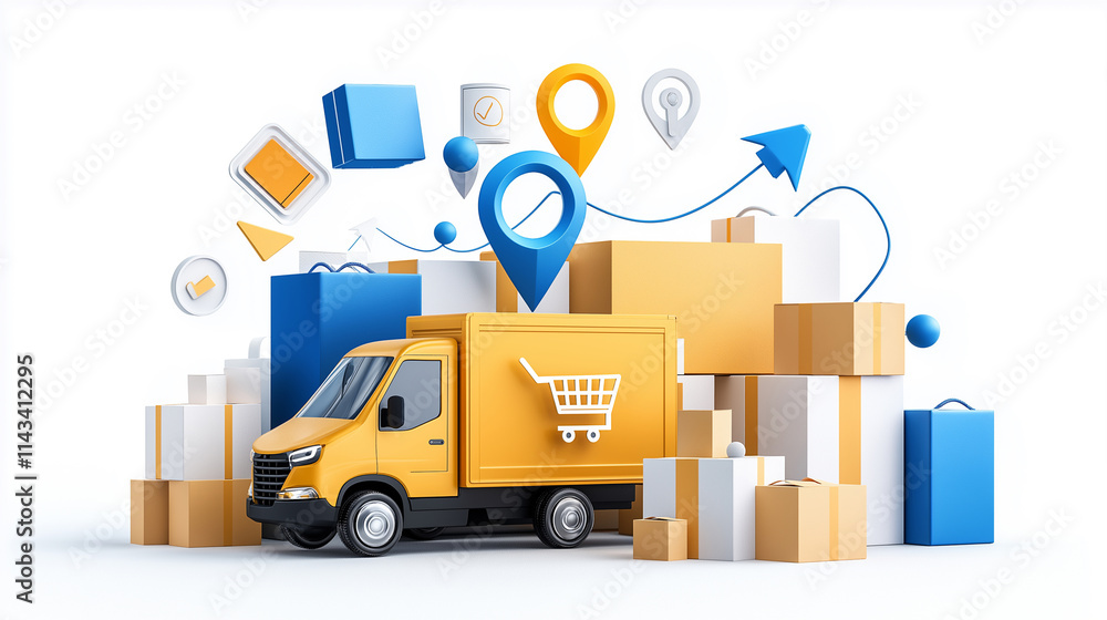 Poster an order tracking interface showing delivery progress, isolated on white background