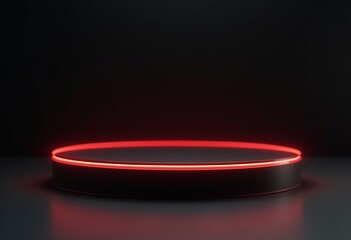 Futuristic Round Platform with Matte Black Surface and Glowing Red Accent on Dark Gradient Background – A Modern Digital Illustration