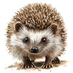 Adorable Watercolor Painting of a Hedgehog on White Background.