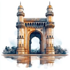 Fototapeta premium Watercolor Illustration of Historical Charminar Landmark in Hyderabad, India