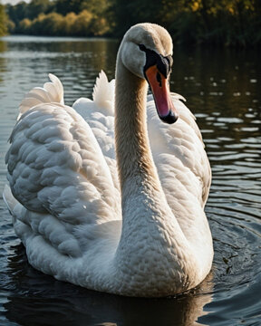 Close-up retrato cisne blanco en un r&iacute;o