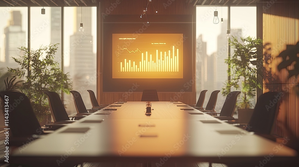 Poster a 3d bar graph projected in a minimalist conference room, where professionals collaboratively interp