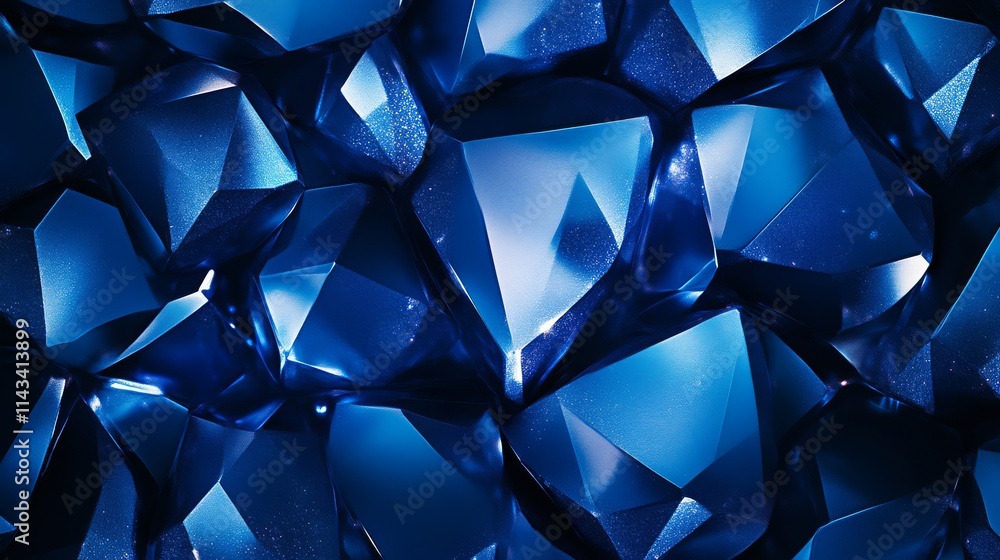 Poster a close-up view of sparkling blue crystals, showcasing their sharp facets and rich color, creating a