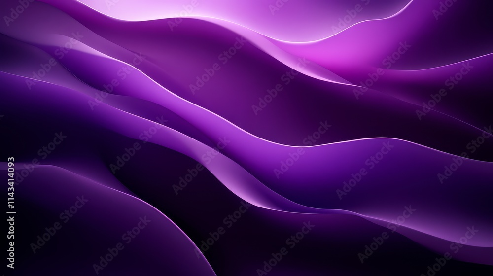 Poster a flowing abstract design featuring smooth, undulating waves in rich shades of purple, creating a se