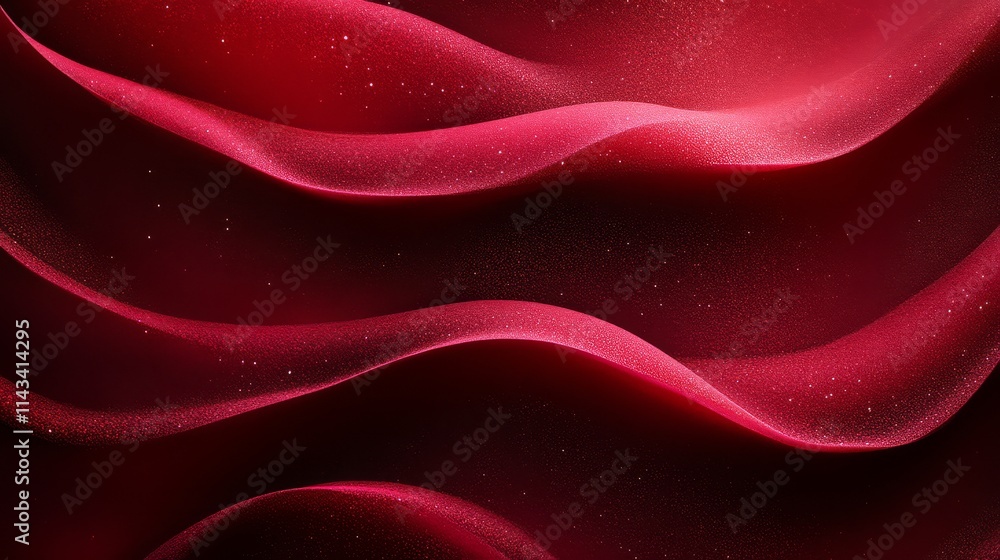 Poster a close-up view of flowing red fabric, showcasing elegant waves and subtle sparkle, creating a rich,