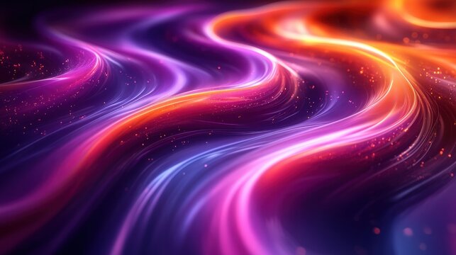 Vibrant Abstract Digital Art Background with Purple and Orange Swirls and Light Trails - Powered by Adobe