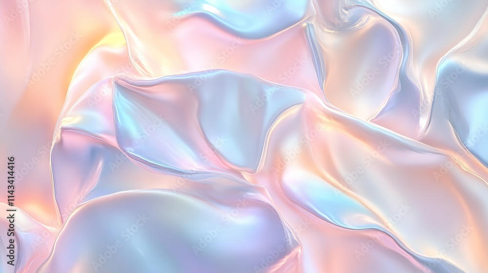 Poster a soft, iridescent fabric texture with flowing waves of pastel colors creating a dreamy and elegant 