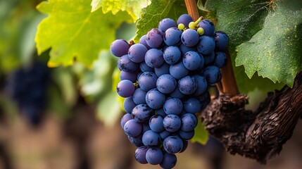 Naklejka premium Ripe Red Grapes Hanging on Vine: A Close-Up View