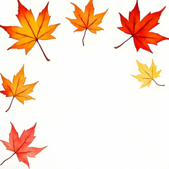Vibrant autumn maple leaves frame a pristine white background, creating a serene and picturesque scene of fall's beauty.