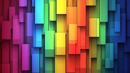 A modern, abstract rainbow background featuring bold, geometric shapes in a spectrum of colors, with strong contrasts between each hue, giving a dynamic, artistic flair.