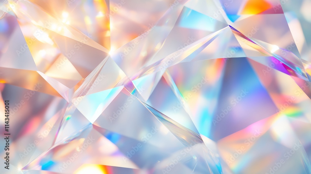 Poster a close-up of sparkling crystals reflecting light, showcasing a beautiful array of colors and intric