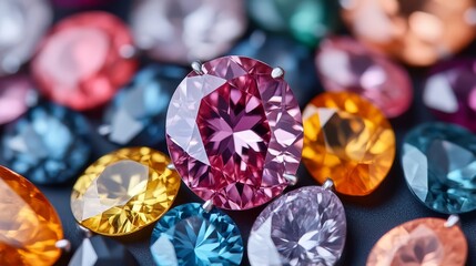 A vibrant collection of assorted gemstones, featuring various colors and cuts, showcasing their brilliance and beauty.