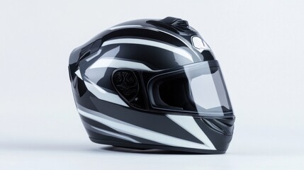 A modern motorcycle helmet on a white background, showcasing its stylish design, faceguard, and smooth contours, perfect for a professional, high-quality look.