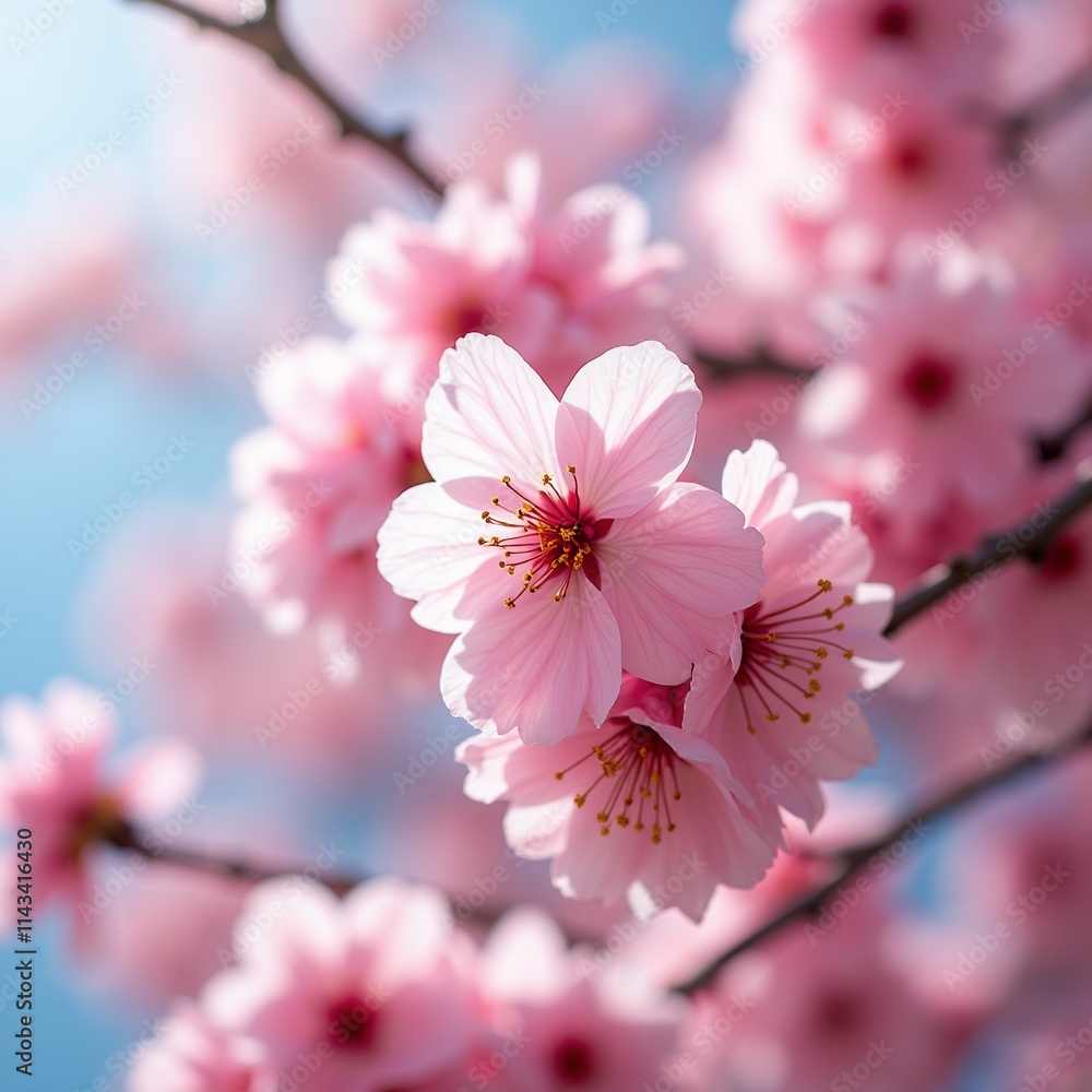 Aufkleber the image is a close-up of a pink flower on a tree branch. the flower is in full bloom and has multi
