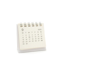 Simple desk calendar for SEPTEMBER 2025 isolated on white background. Calendar concept with copy space. 2025 SEP calendar.