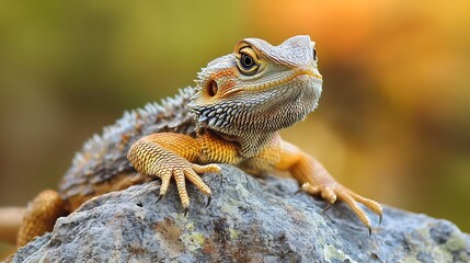 Obraz premium Bearded Dragon on Rock. Reptile Wildlife. Pet Lizard.