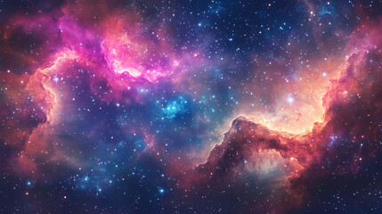 Vibrant, star-studded galaxy background with swirling clouds of gas and dust, set against a kaleidoscope of colors, evoking a sense of celestial wonder and awe. Mephitic. Illustration