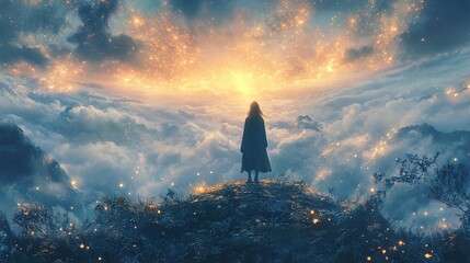 Obraz premium Solitude, Serenity: A Dreamlike Journey Above the Clouds