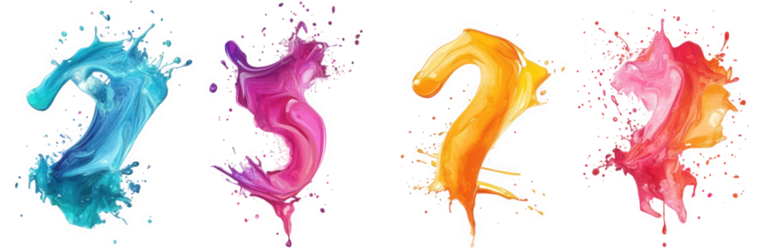 colorful paint splatter forming numbers 7. 5. 2. and 2. isolated on transparent background - Powered by Adobe