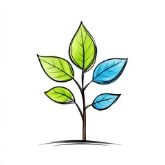 Green and Blue Leafy Plant Illustration on a White Background for Nature or Eco-Friendly Concepts