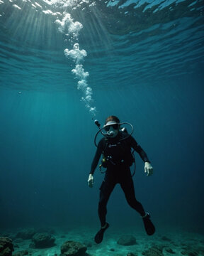 Buceador buceando en el mar