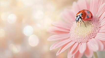 Fototapeta premium Ladybug on a Soft Pink Flower Petal.