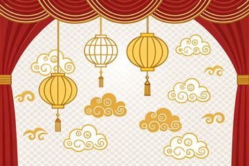 3D New Year Festival with Red Curtain Ambiance