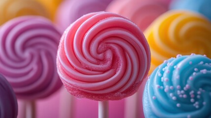 Colorful swirled lollipops, sweet treats.