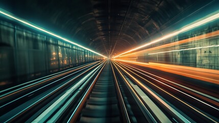 Subway Tunnel Perspective with Motion Blur. Concept of Speed, Futuristic, and Urban Transportation.