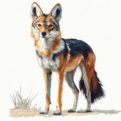 Obraz premium A Vibrant Artistic Portrait of a Black-backed Jackal Against a White Background.