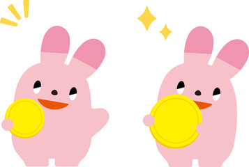 コインを持ったウサギ_表情あり