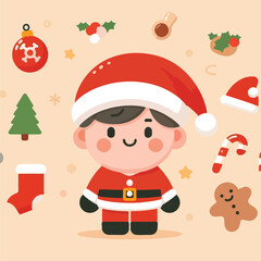 vector image of a small child wearing a Christmas costume