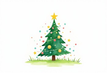 Fototapeta premium Cute Watercolor Christmas Tree Clipart: Hand-Painted Vibrant Designs for Your Holiday Celebrations 