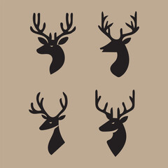 The head of a deer vector icons set. different deer horns in a flat style on a transparent background for web sites Deers Head Black Vector Silhouette, Silhouette Head of Reindeers Hand Drawn.