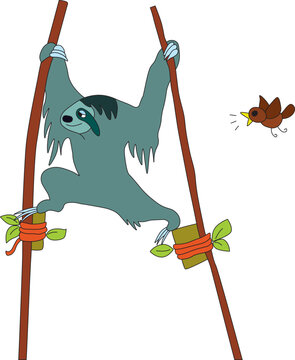 sloth hanging on wooden poles clip art preview