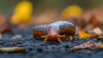 Close-up view of a millipede on the forest floor