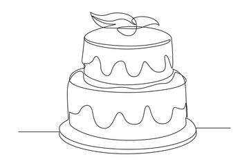 Simple continuous line draw variant of cake. Cake minimalist concept.