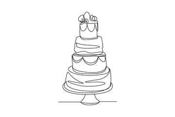 Simple continuous line draw variant of cake. Cake minimalist concept.