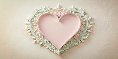 Delicate paper heart with intricate frame details and soft pastel colors displayed on a minimalist background, pastel, sentimental